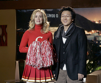 STUDIO 60 ON THE SUNSET STRIP -- "The Harriet Dinner" Episode 12 -- Pictured: (l-r) Sarah Paulson as Harriet Hayes, Masi Oka as himself -- NBC Photo: Mitch Haddad